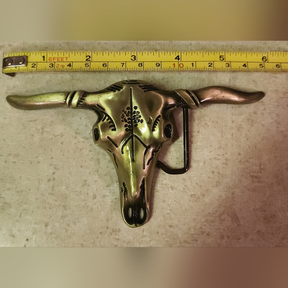 New longhorn steer belt buckle 6"